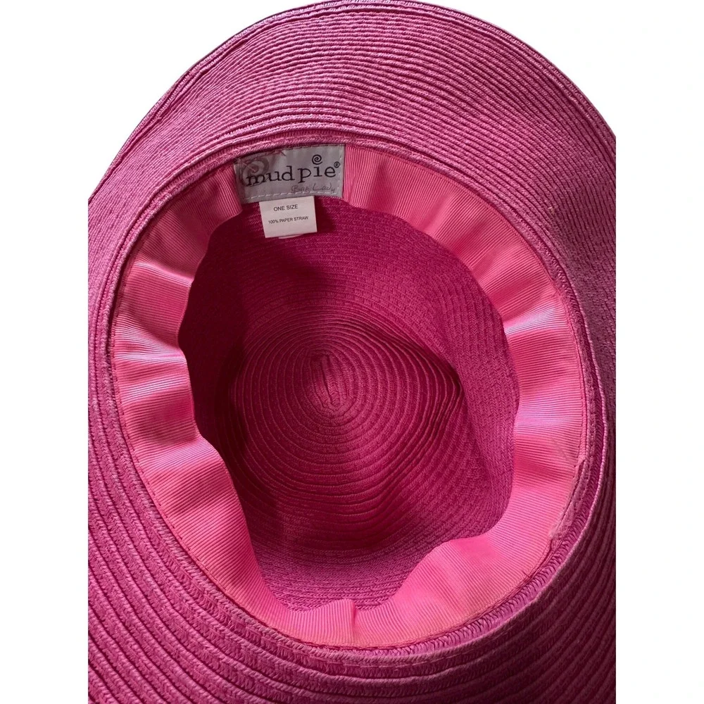 Mud Pie Pink Wide Brim Straw Sun Hat‎ Orange Scarf Floppy Beach One Size